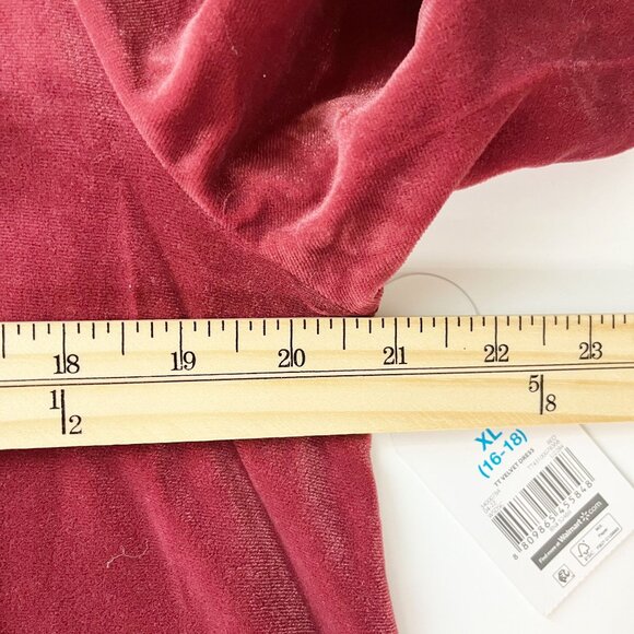 NEW Time and Tru Red Velvet Ruffle Neckline Long Sleeve Dress - Size XL - Picture 6 of 7